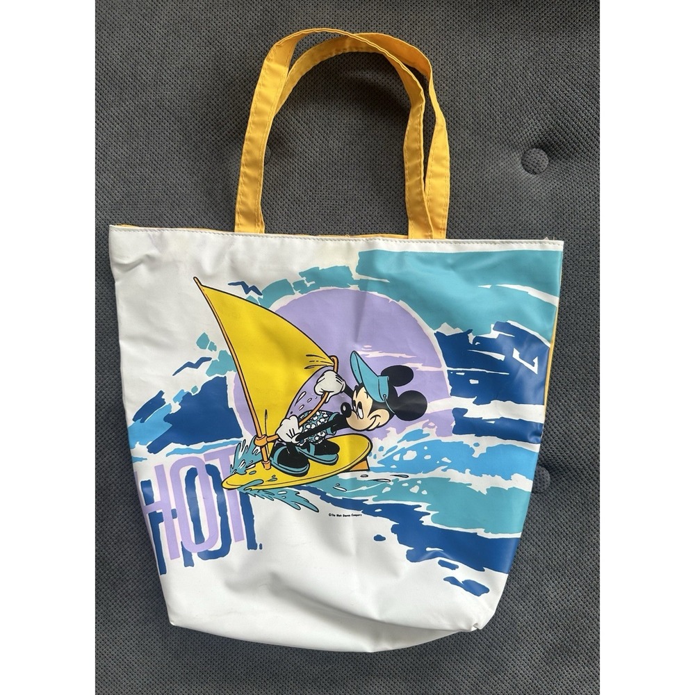 90s Disney Mickey Mouse Small Beach Tote Bag Vtg Surfing Yellow & Blue "HOT"‎